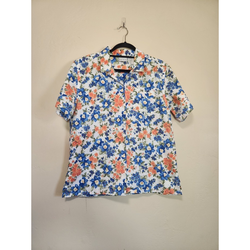 Bobbie Brooks Floral Button‎ Down Womens Size Large Blue and Orange